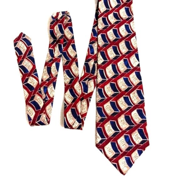 Men's Vintage 100% Silk Tie Checkered Abstract Motif by Cluett - Picture 3 of 14